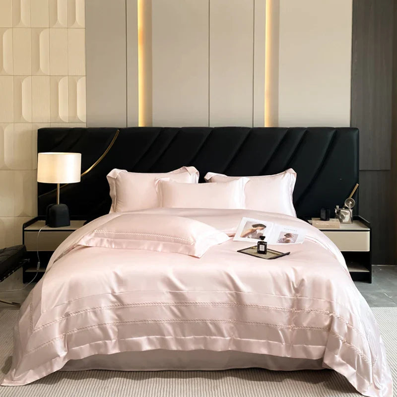 DecorBites™ Embroidered Ice Silk Bedding Set: Soft Duvet Cover, Sheet, Pillowcases 4Pcs