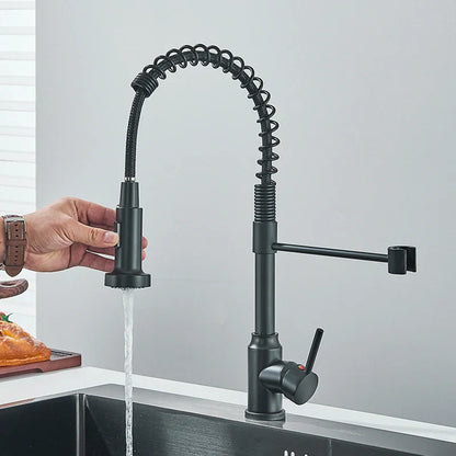 DecorBites™ Black Flexible Kitchen Faucet Pull Down Mixer Tap Swivel Stream Sprayer Nozzle