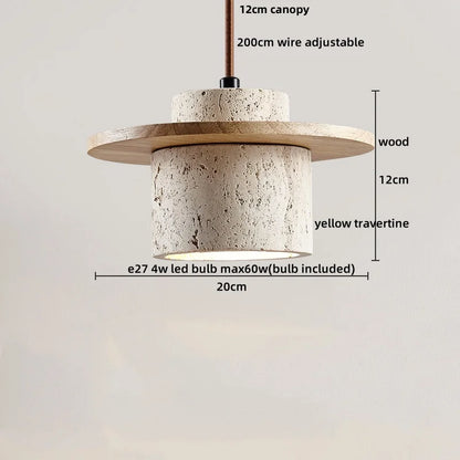 DecorBites™ LED Wood Pendant Light Adjustable Yellow Stone Bedroom Coffee Hanging Lamp