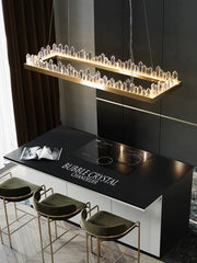 Gold Crystal Dining Chandelier Rectangle 100cm