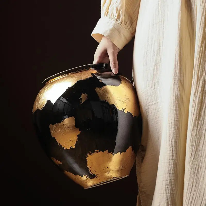 Gold Foil Ceramic Tabletop Flower Vase