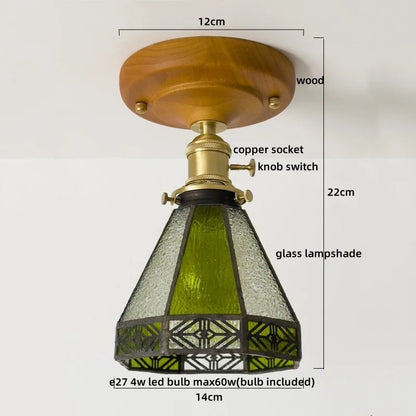 DecorBites™ Green Glass LED Ceiling Lamp Nordic Wood Copper Ceiling Lights