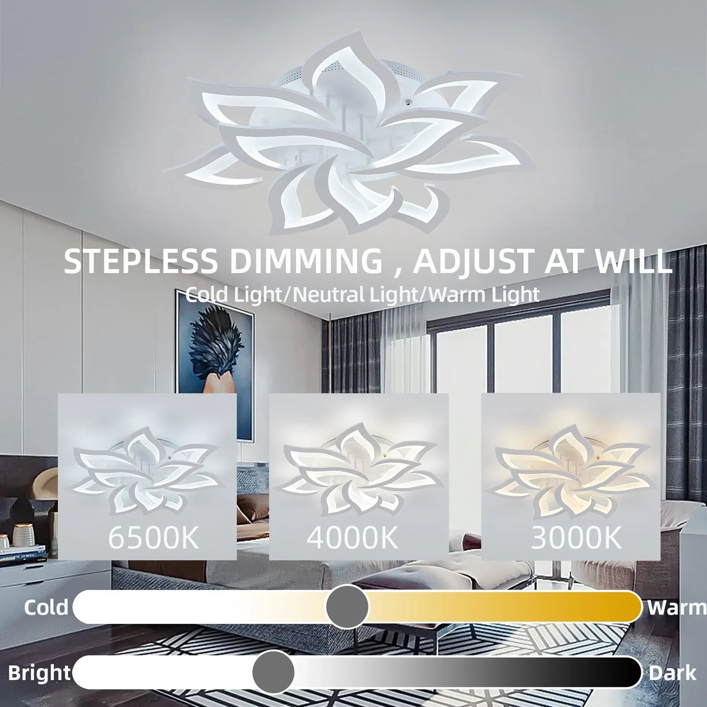 DecorBites™ LED Ceiling Light Chandelier Remote Control Dimmable Art Decor for Living Room Home Bedroom
