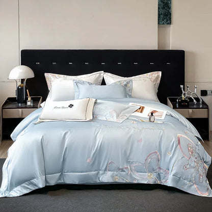 DecorBites™ Embroidered Butterfly Flowers Patchwork Bedding Set