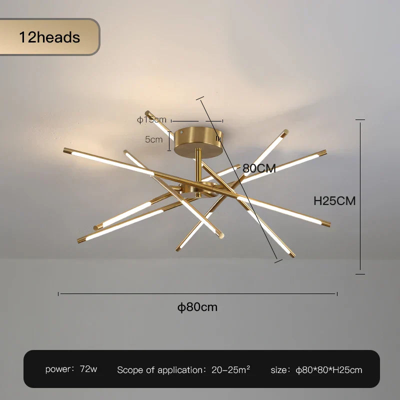 Gold LED Ceiling Chandelier 12-Head Dimmable