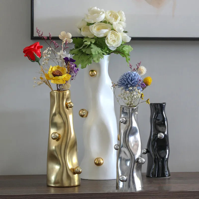 DecorBites™ Geometric Sphere Vase: Unique Porcelain Flower Arrangement Home Decor