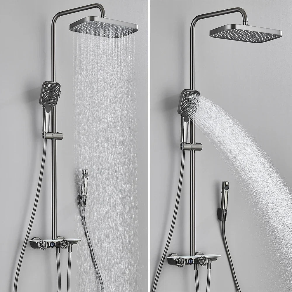 DecorBites™ Grey Thermostatic Digital Shower Faucet Set with Rainfall System