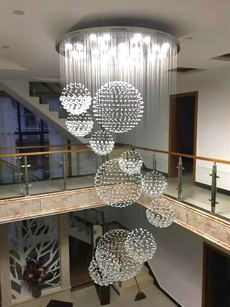 DecorBites™ Crystal Ball Chandelier: Modern LED Spiral Pendant Light for Staircase, Living Room, Lobby