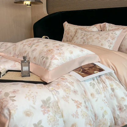 DecorBites™ Eucalyptus Fiber Flowers Bedding Set: Duvet Cover, Bed Sheet, Pillowcase - 4Pcs