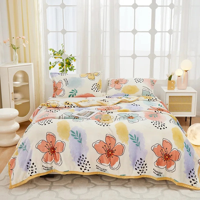 DecorBites™ Cozy Flannel Plush Blanket - All Seasons Sofa Cover & Bed Sheet for Queen Double