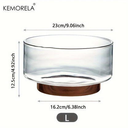 DecorBites™ Creative Glass Fruit Bowl with Wood Base - Large Salad Bowl for Snacks, Popcorn, Nuts, and More