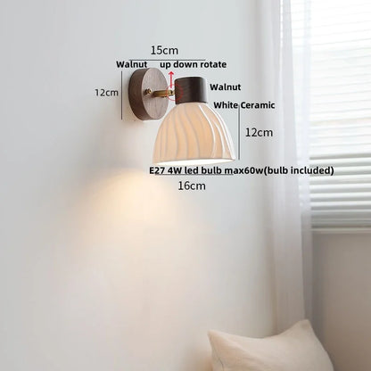 DecorBites™ LED Wall Light Fixture Modern Nordic Rotating Reading Lamp White Ceramic Wood