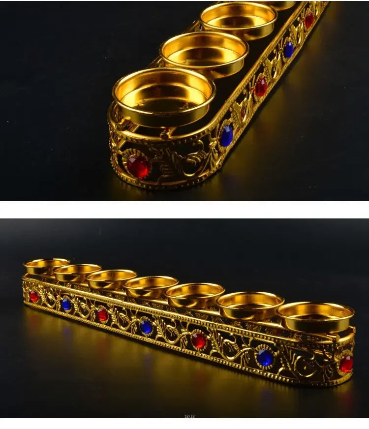 DecorBites™ Gem Inlaid Candlestick Stand for Buddhist Wedding Altars & Decor.