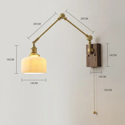 DecorBites™ Copper Swing Arm LED Wall Sconce Pull Chain Switch Rotate Walnut Canopy