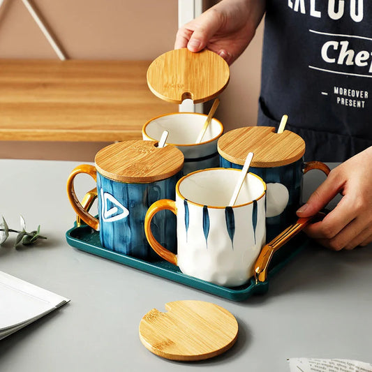 DecorBites™ Japanese Style Ceramic Mug with Spoon and Lid