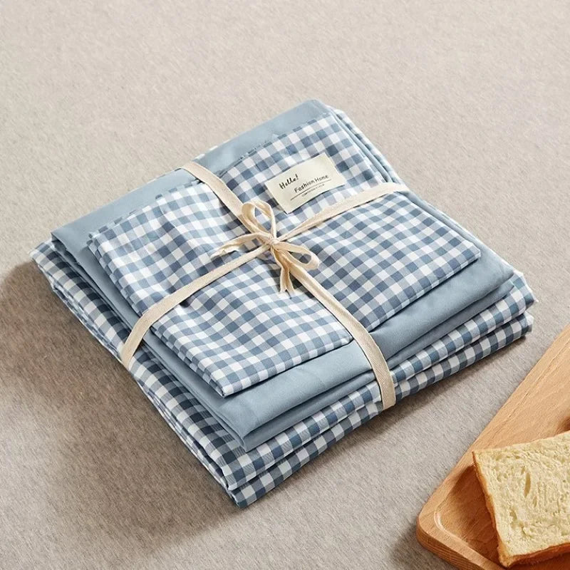 Cotton Grid Print Bed Set