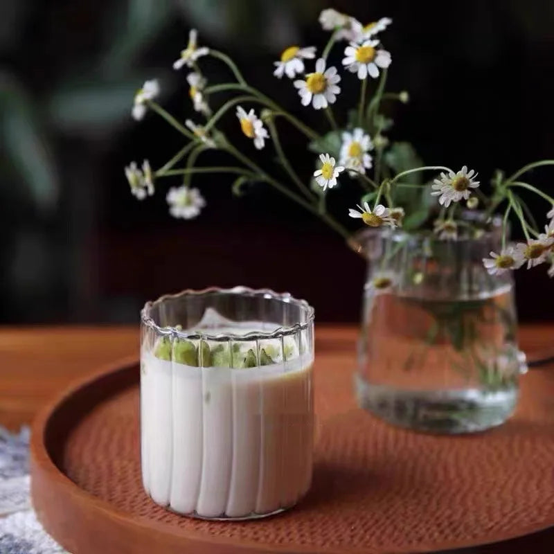 DecorBites™ Glass Ripple Cup - Heat Resistant Nordic Design for Water, Juice, Milk, Whiskey