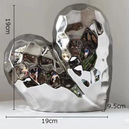 DecorBites™ Golden Heart Ceramic Statue: Minimalist Modern Home Decor Ornament
