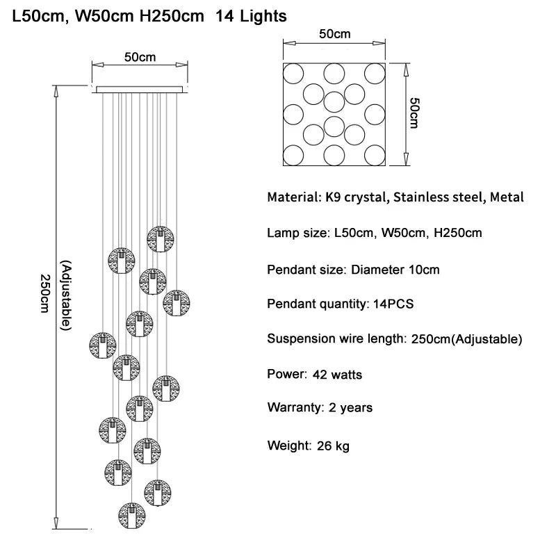 DecorBites™ Crystal Ball LED Chandelier Pendant Light for Living Room Kitchen Lighting