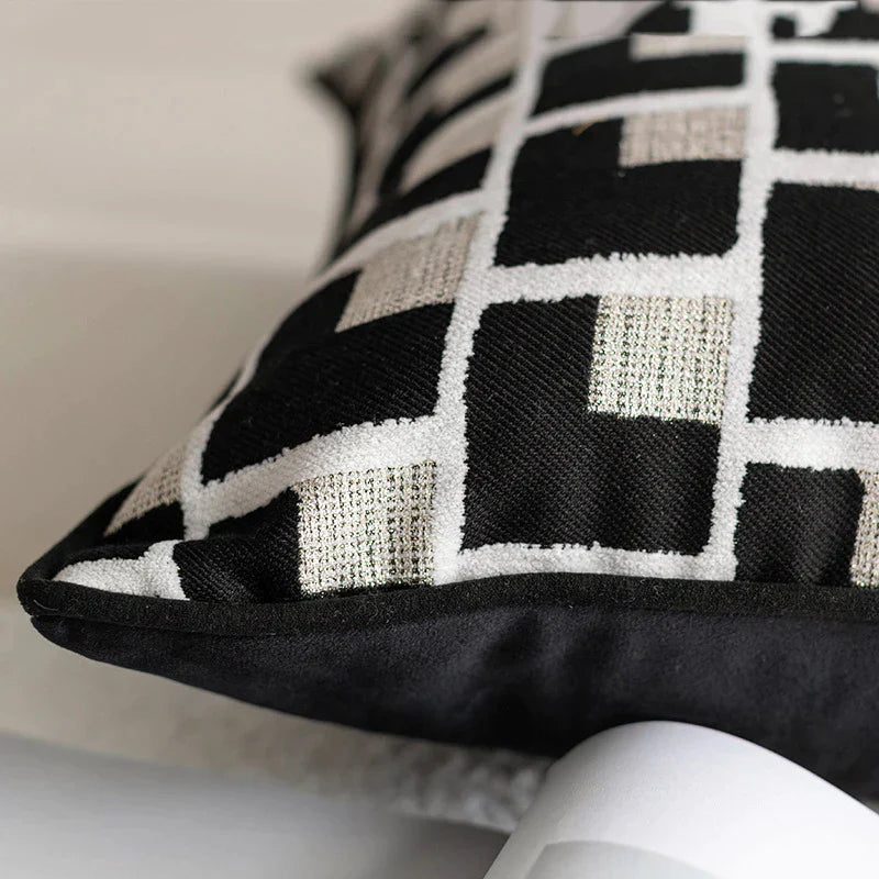 DecorBites™ Geometric Texture Black Gold Cushion Cover for Elegant Living Room Decor