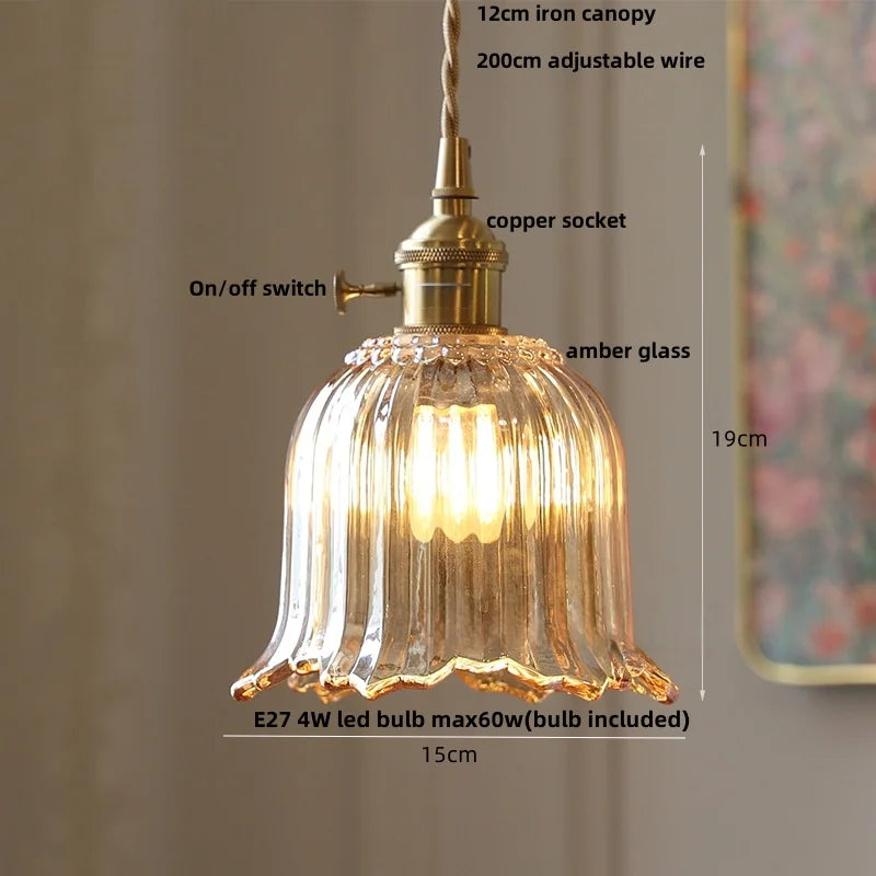 DecorBites™ Cube Amber Glass LED Pendant Lamp | Modern Hanging Light Fixtures