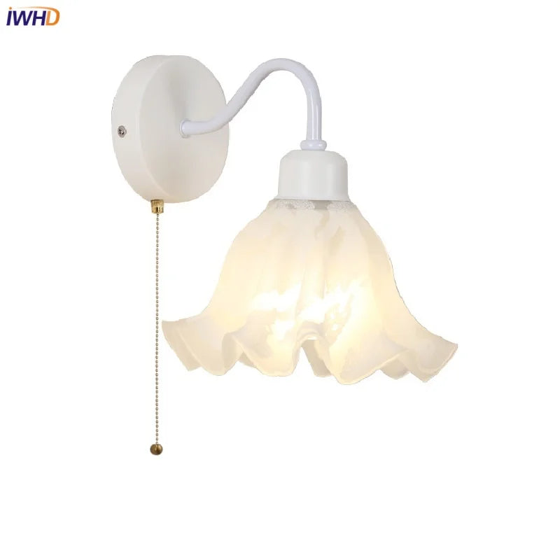 DecorBites™ Glass Iron LED Wall Sconce Pull Chain Switch White Stair Light