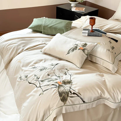 DecorBites™ Deluxe Lyocell Cotton Embroidery Bedding Set - Soft, Silky, Breathable Luxury Bed Set