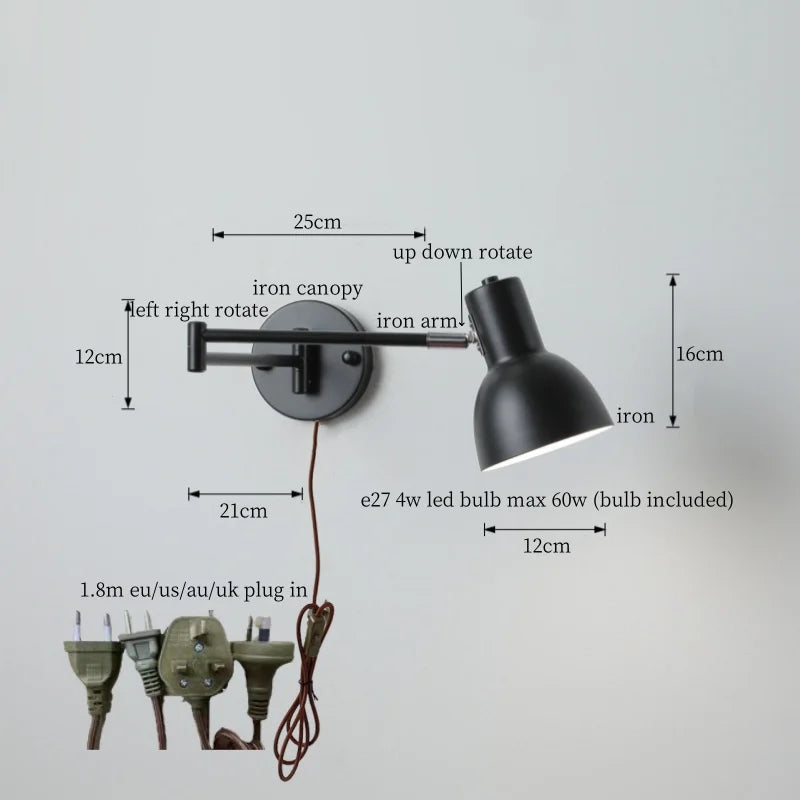 DecorBites™ Cream LED Swing Arm Wall Lamp for Living Room Bedroom Mirror Stair Light