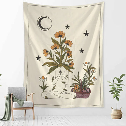 DecorBites™ Botanical Girl Tarot Astrology Tapestry Wall Hanging for Boho Wicca Aesthetic Decor