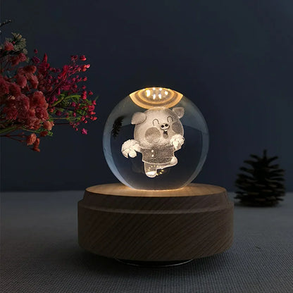 DecorBites™ Crystal Ball Music Box: Rotating Light Projection, Birthday & Valentine's Day Gift