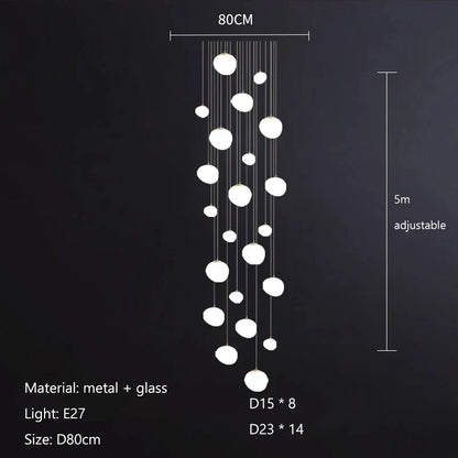DecorBites™ Gregg Glass Suspension Light - White LED Cobblestone Pendant for Villa Staircase & Shop
