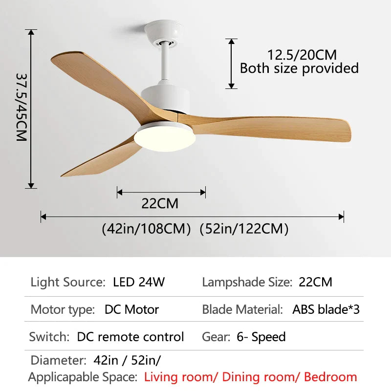 DecorBites™ 3-Blade DC Ceiling Fan with LED Light & Remote Control.