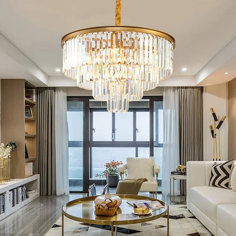 DecorBites™ Crystal Gold Black LED Chandelier: Modern Multi-Storey Pendant Lamp Lighting