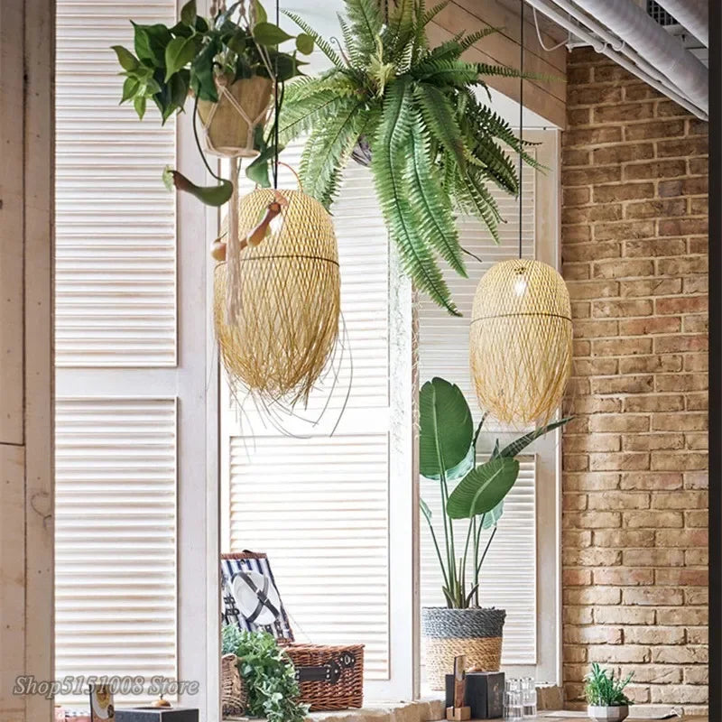DecorBites™ Bamboo Pendant Lights: Nordic Dining Room LED Hanging Lamps Loft Style Decor