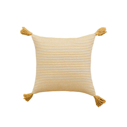 DecorBites™ Geometric Tufted Cushion Cover with Crochet Tassels - Nordic Yellow Striped Pillow Cover