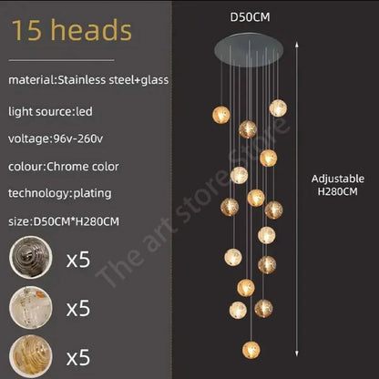 DecorBites™ Crystal Glass Spiral Ceiling Chandelier for Modern Living Room & Kitchen Decor
