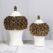 Gold Ceramic Ginger Jar With Relief Flower Design