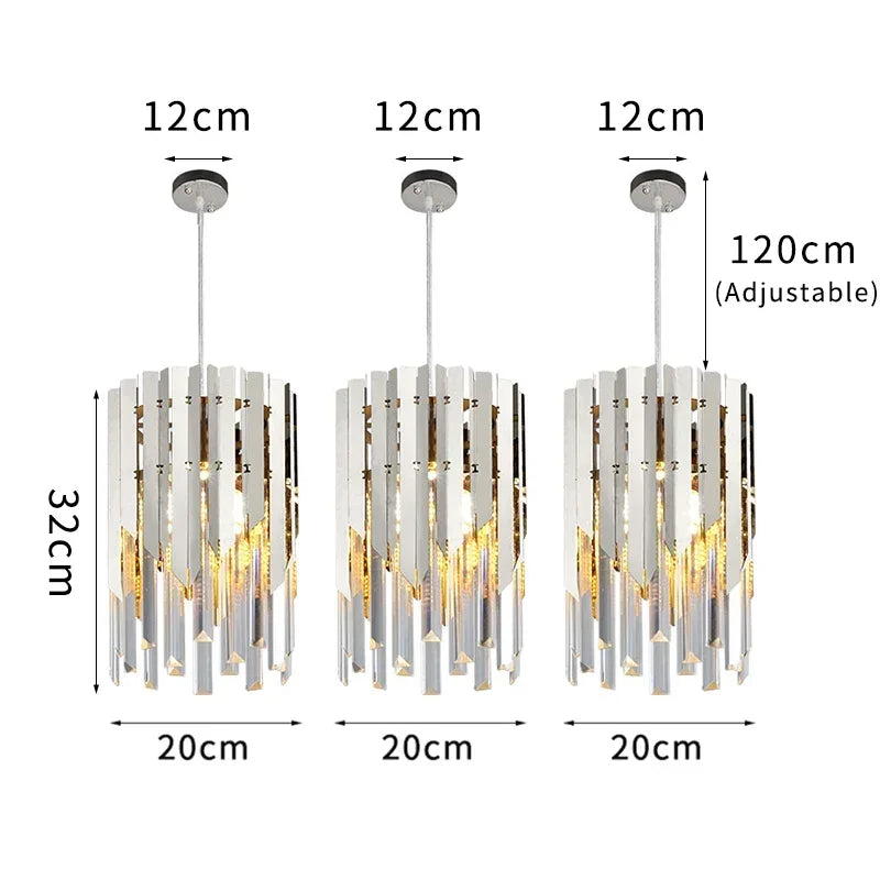 Gold Crystal LED Chandelier K9 3-Head Dia20cm