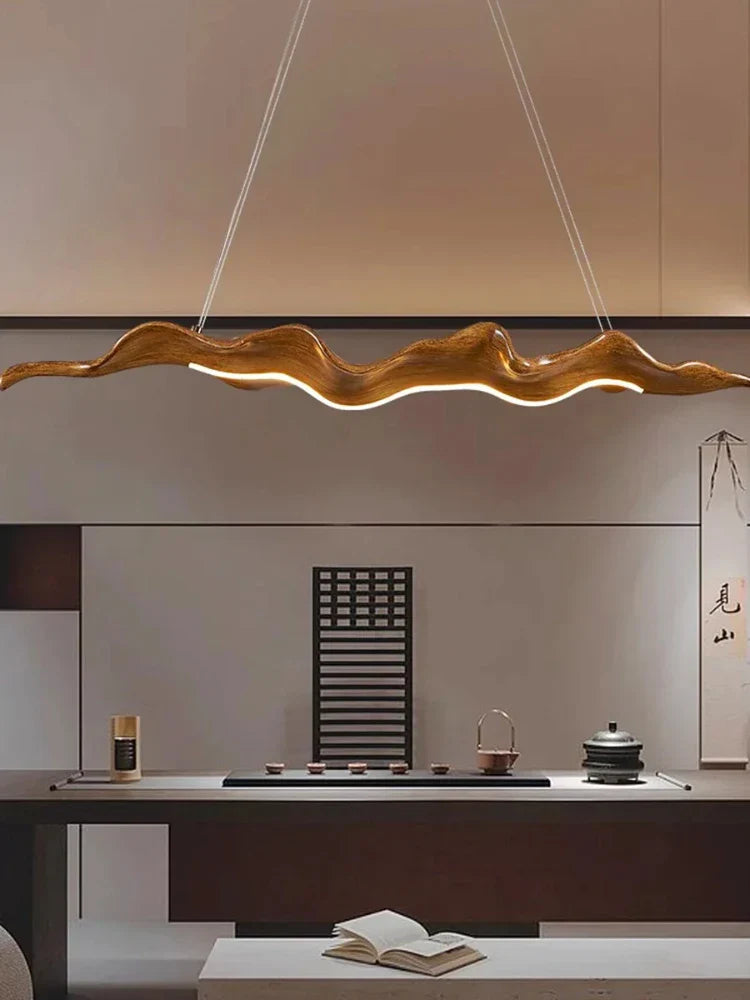 Wood Leaf Pendant Light 130cm Remote Dimming