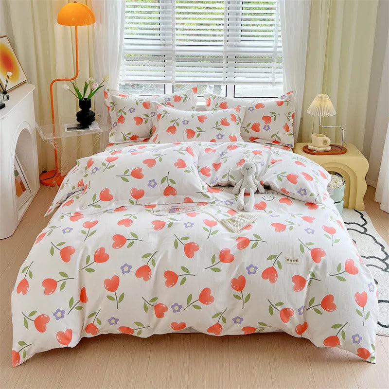 DecorBites™ Cotton Stripe Comforter Cover Set for Single Double Bed - Autumn Winter