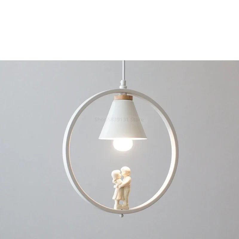 DecorBites™ Iron Ring Pendant Lights Nordic Modern Child Bedroom Hanging Lamps Led Bird Light E27