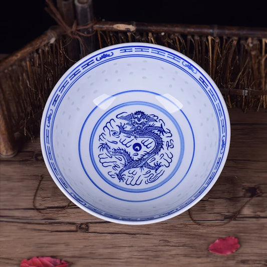 DecorBites™ Dragon Pattern Blue and White Porcelain Ramen Soup Bowl