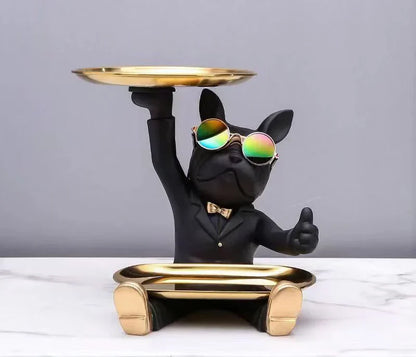DecorBites™ French Bulldog Tray Statue: Stylish Bulldog Storage Decor for Modern Home & Office.