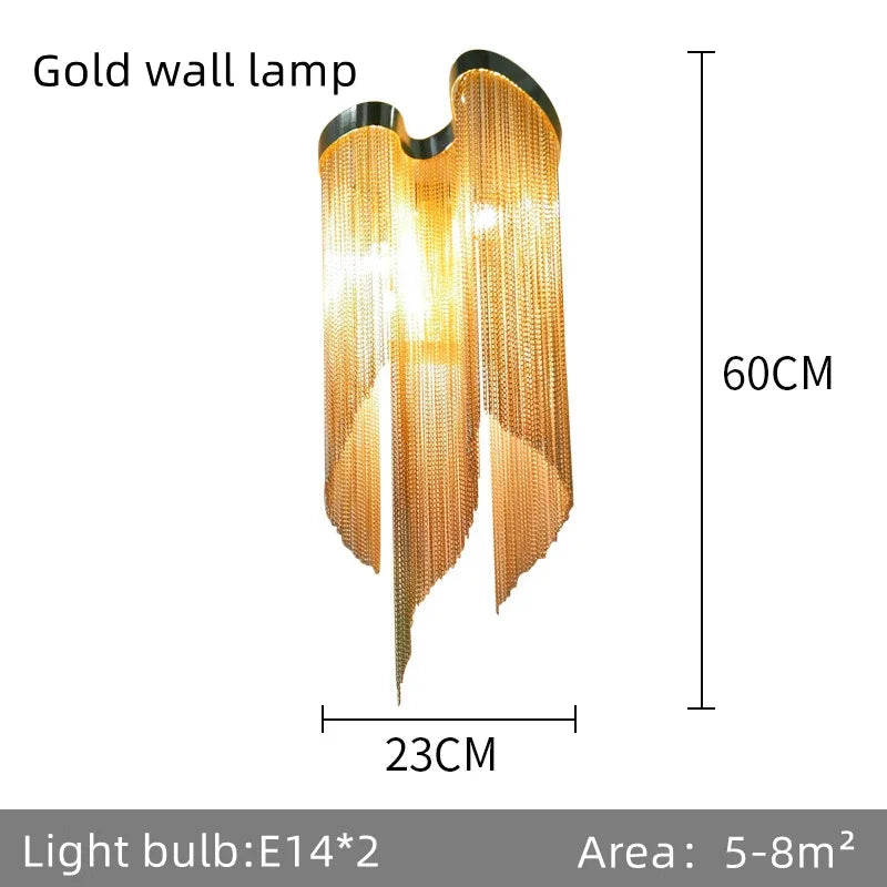 DecorBites™ Fringed Chandelier: Silver & Gold Aluminium Chain Pendant Light for Luxe Home & Hotel Decor