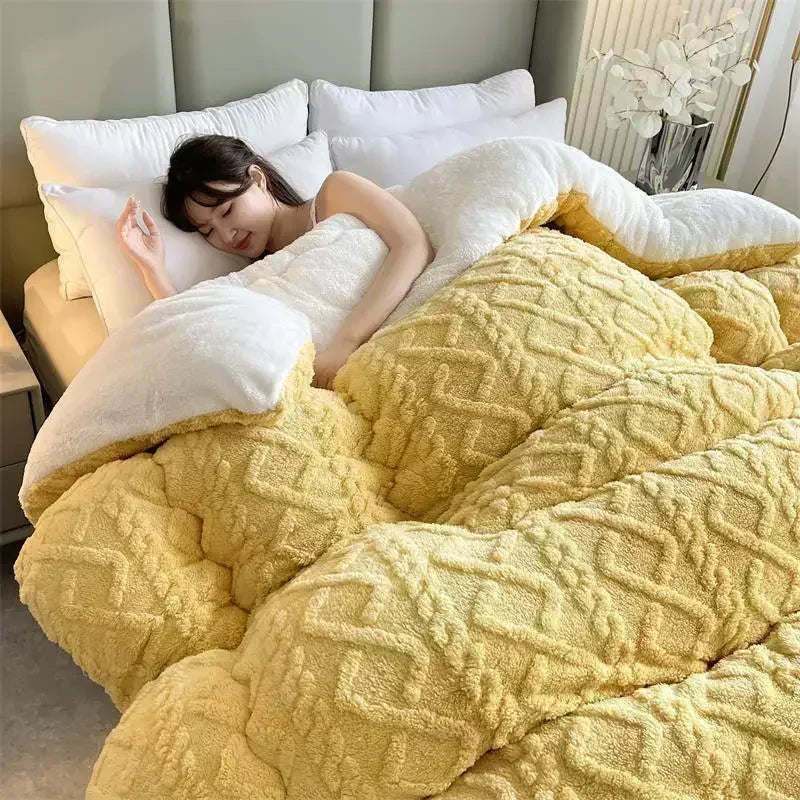 DecorBites™ Cozy Winter Bed Blanket: Luxe Lamb Cashmere Warmth Quilt for Comfort
