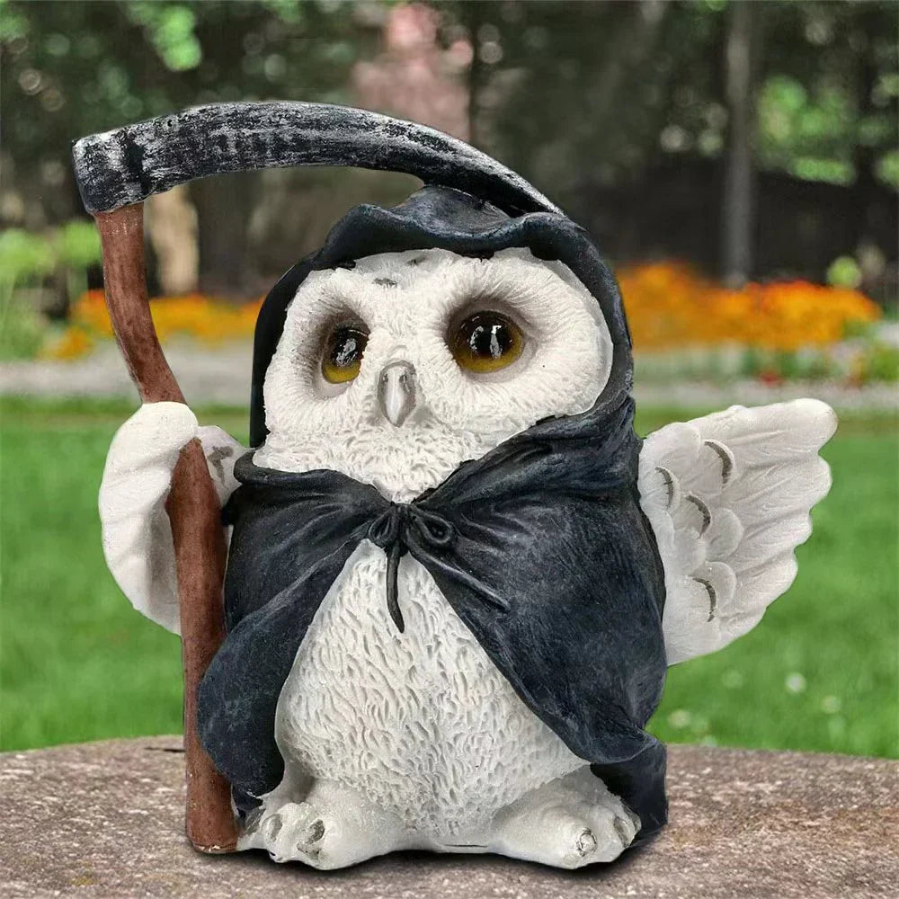 Resin Owl Reaper Sculpture