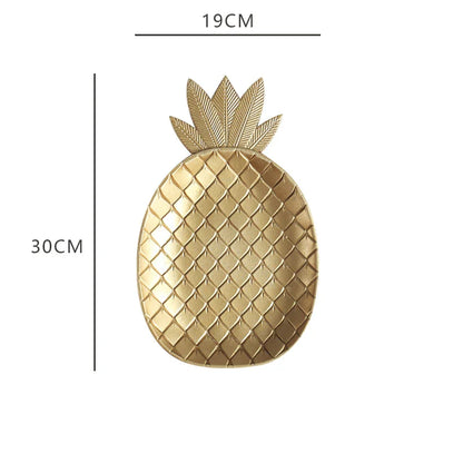 DecorBites™ Leaf Shape Gold Paint Wooden Tray 14.5x40cm - Modern Decorative Tableware