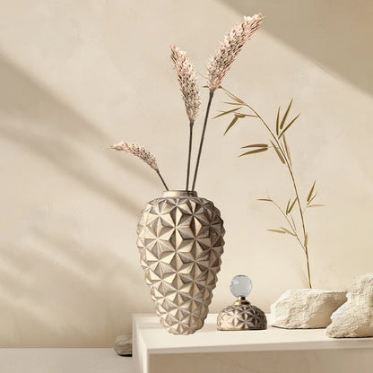 DecorBites™ Geometric Diamond Ceramic Vase: Stylish Flower Arrangement Décor Jar