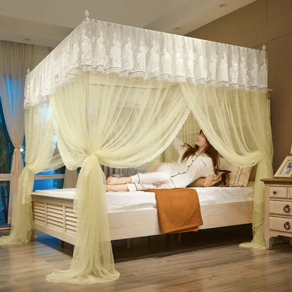 DecorBites™ Lace Palace Mosquito Net Tent for Queen/Double Bed with Stainless Steel Frame