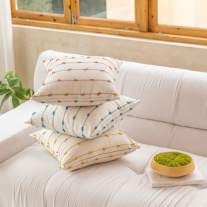 DecorBites™ Cotton Stripe Jacquard Cushion Cover Set: Blue Yellow Grey Pink Beige Black